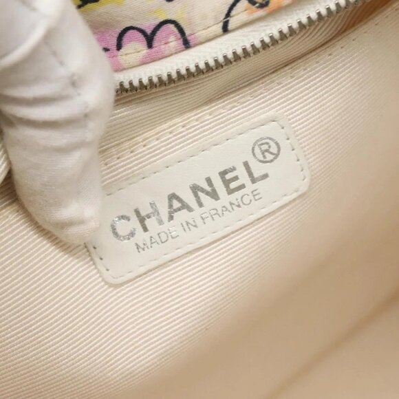 CHANEL Tote Bag Nylon White Silver CC Auth - Picture 12 of 15